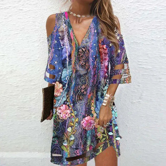 V-Neck Cold Shoulder Dress