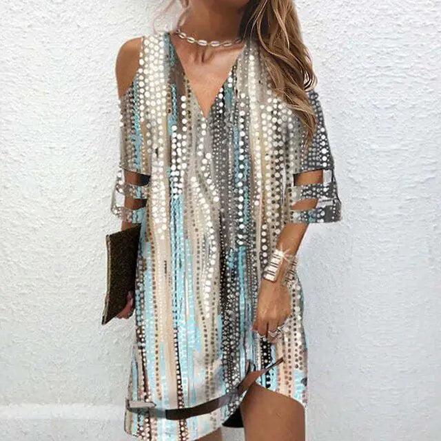 V-Neck Cold Shoulder Dress