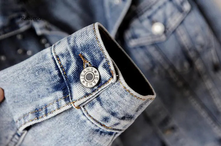 Pearl-Studded Casual Denim Jacket